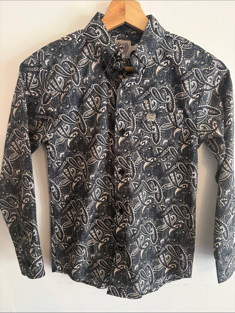 Cinch Paisley Long-Sleeve Button-Up Shirt Boys Blue  & White
